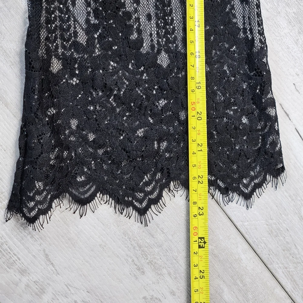 H&M Divided Sheer Black Lace LS Top Scalloped Hem Blouse Size 2 Goth Layering